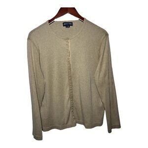 LandsEnd Beige Tan Snap Front Knit Cardigan Top 100% Cotton Women's M 10–12